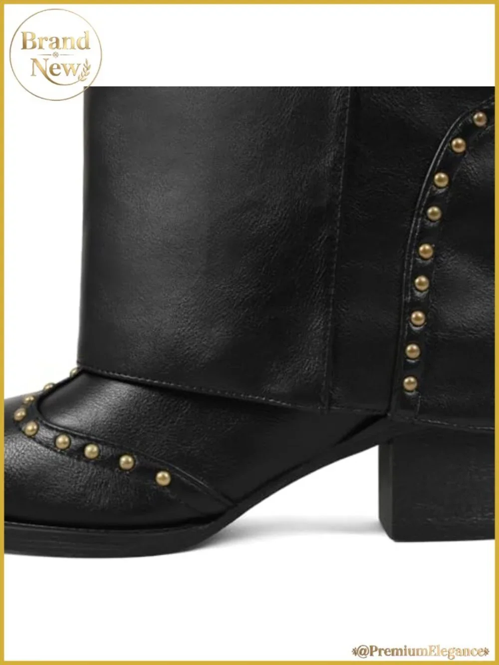 Fold Over Knee High Boots Chunky Heel Studded Snip Toe Women's